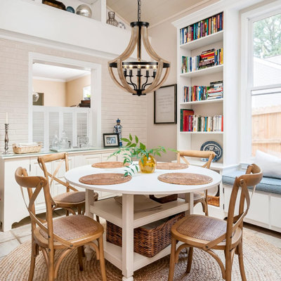 5-Light Farmhouse Modern Rustic Dining Room Chandelier Wood and Metal 16.93 x 12.99 x 7.09 Inches Wood