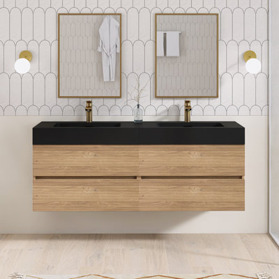 60'' Wall Mounted Double Sink Bathroom Vanity With Quartz Top