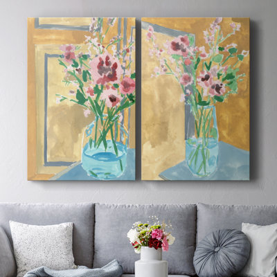 Fleurs en bouteille I - Toile tendue avec châssis de qualité supérieure - Prêt à accrocher