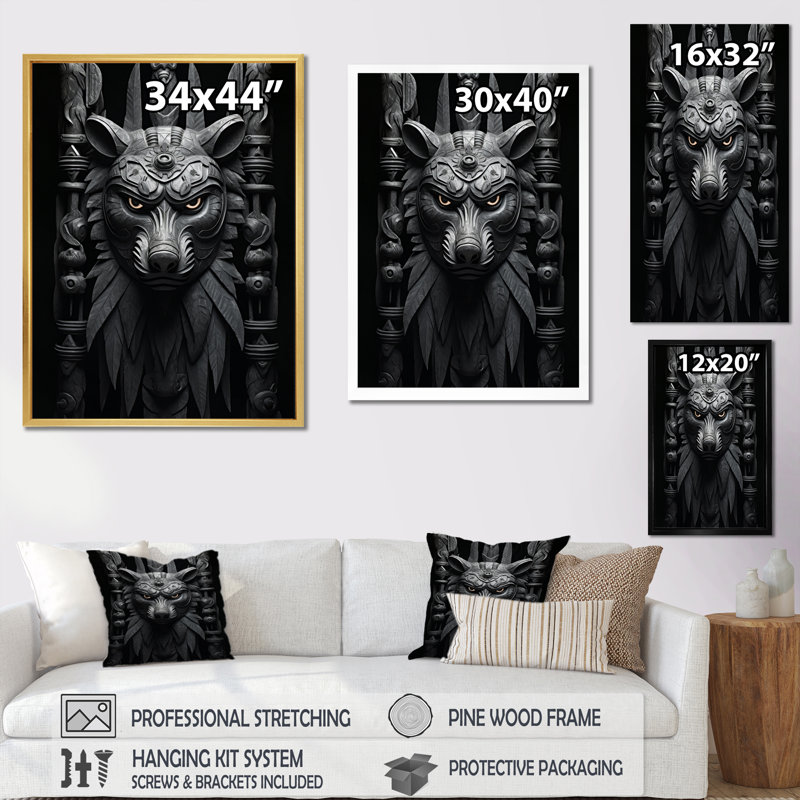 Masque Leylah Native Art Spirit, H 32 po x l 24 po x P 1 po, Cadre flottant noir