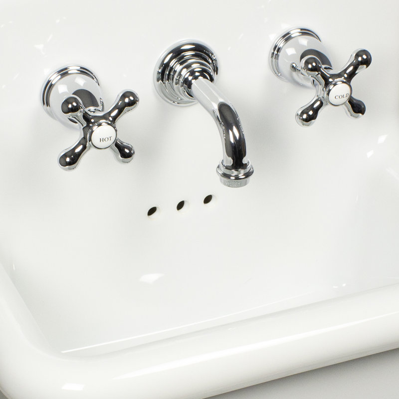 Nantucket Sinks 18-inch Fireclay Wallmount Bath Sink with Faucet, Drain and P-Trap Set, Chrome/White