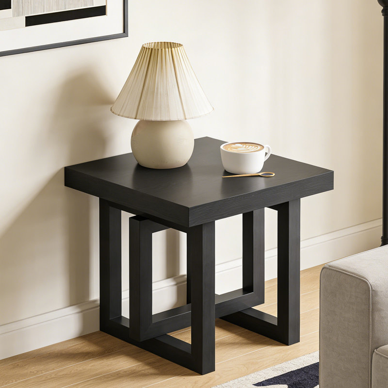 Table de bout en bois massif avec pieds antidérapants, Noir