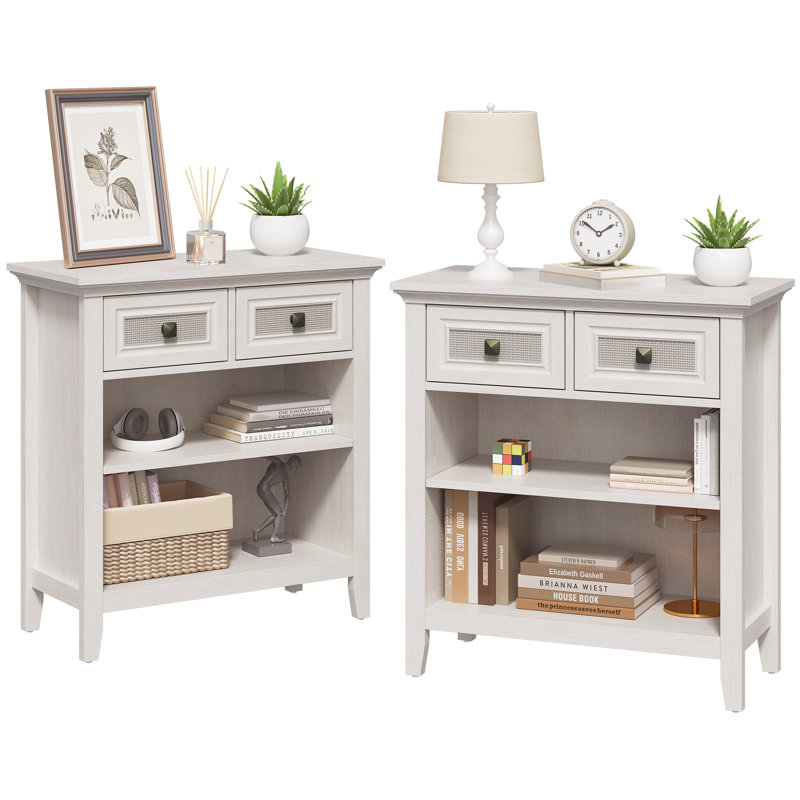 Armoire de rangement 28 po à 2 tiroirs, ensemble de 2, Blanc