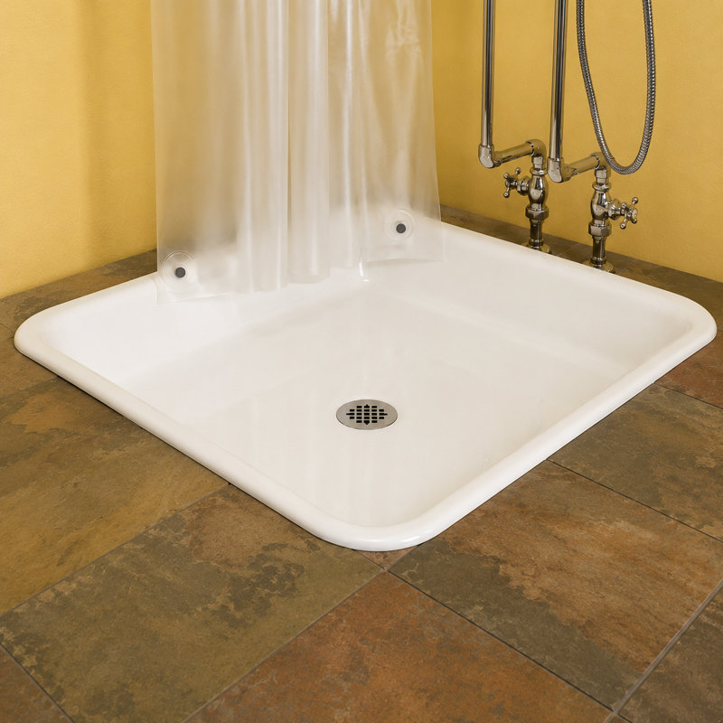 The Panorama 42-Inch Cast Iron Square Shower Pan with Tub Legs Strom Living, Supercoat Brass
