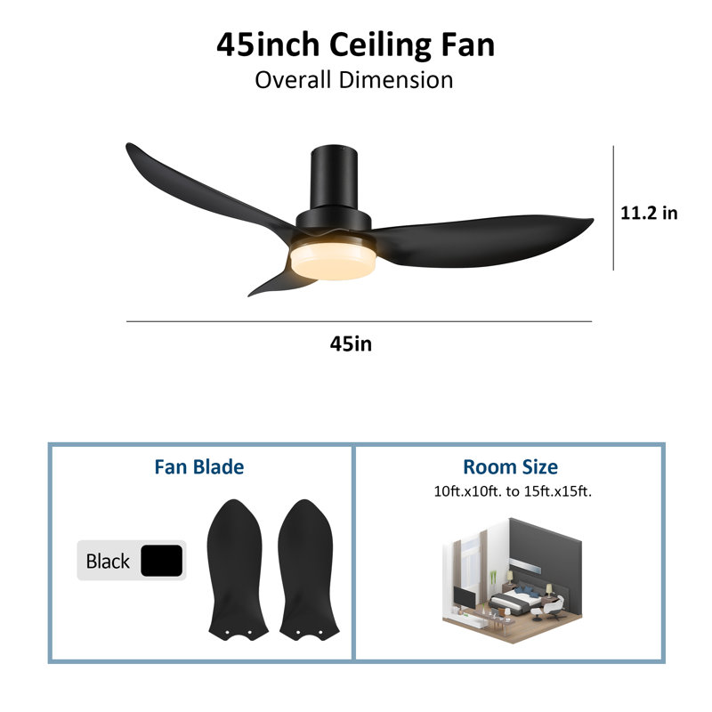 Effy 45'' Ceiling Fan with Light, Black
