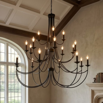 Estelle 48" W 20-Light Metal Candle Style Tiered Chandelier