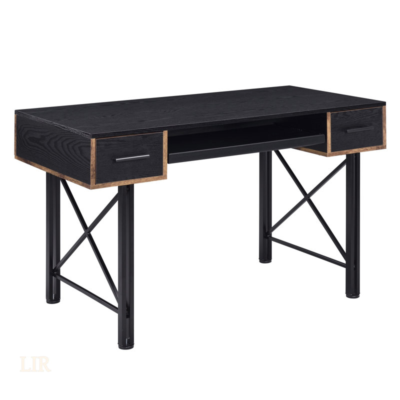 Bureau d'ordinateur à finition noire avec rangement et plateau à clavier pour un espace de travail efficace, Noir