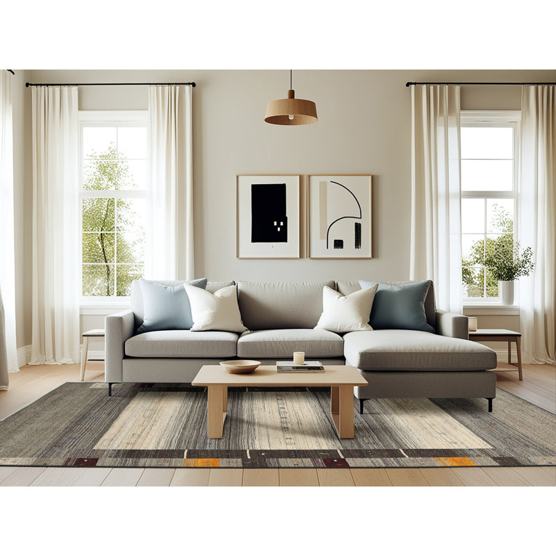 Tapis contemporain gris / olive Gellért, Rectangle 6 pi x 9 pi