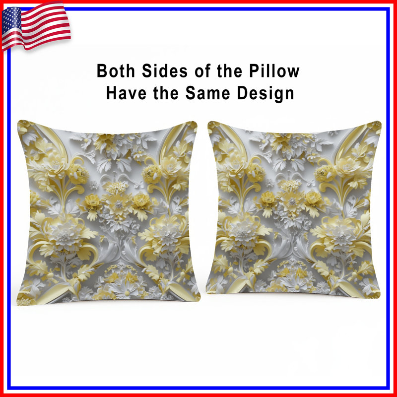 Coussins décoratifs complexes Intricate Yellow Floral, 16 x 16 pouces
