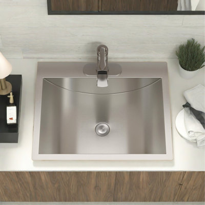 21"x17" Brushed Nickel Stainless Steel Drop-in Bathroom Sink with Pop Up Drain