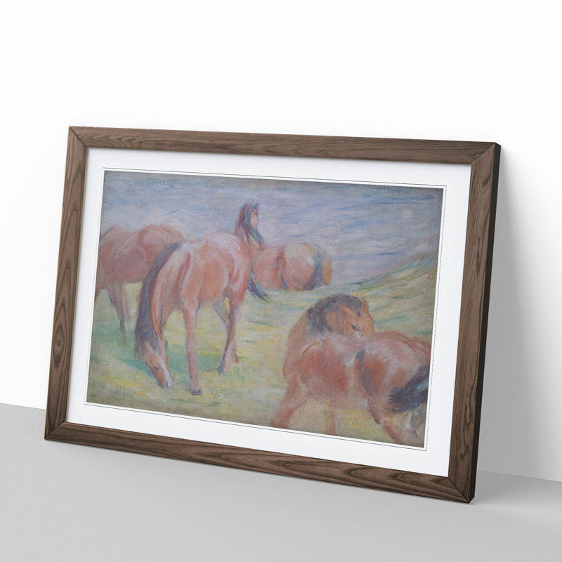 Four Horses by Franz Marc - Picture Frame Painting, 27cm H x 36cm W x 2cm D, Walnut