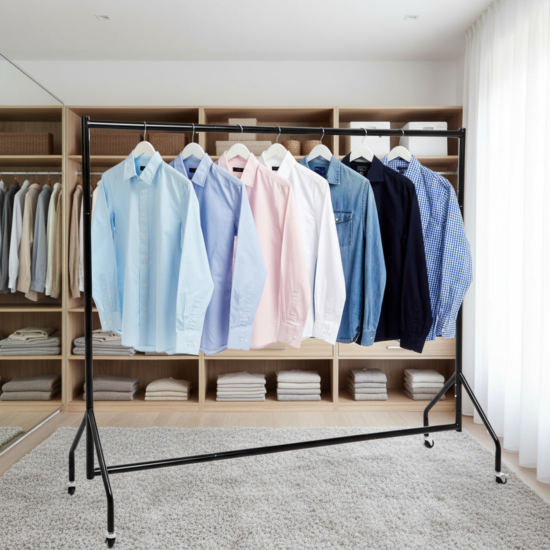 Latitude Run® Heavy-Duty Rolling Clothes Rack, Black Exterior + 1.82×1. ...