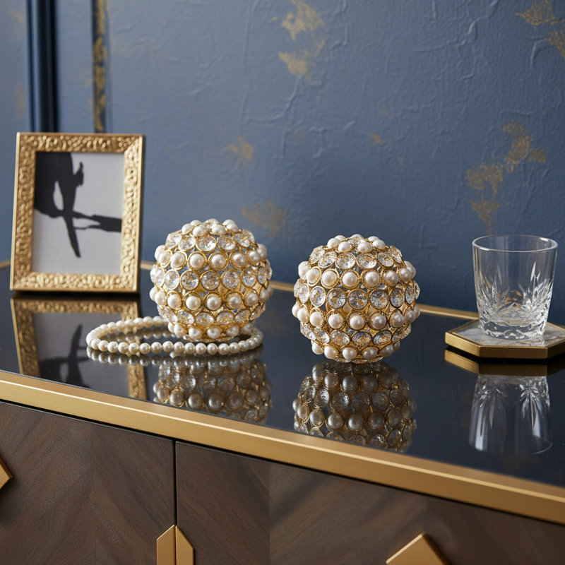 Ensemble de deux orbes décoratifs en cristal et perle de 4 po