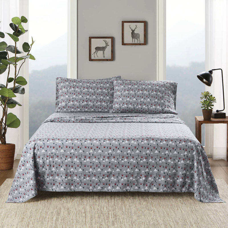 Ensemble de 3 draps de lit gris 100% flanelle de coton doux au toucher velours doux brossé des deux côtés, Multi-couleur