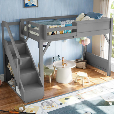 Lit mezzanine simple avec garde-robe et rangement intégrés
