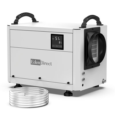 125 pt 2000 pieds carrés Déshumidificateur sans seau en blanc avec contrôleur amovible, tuyau d'évacuation pour sous-sol, vide sanitaire