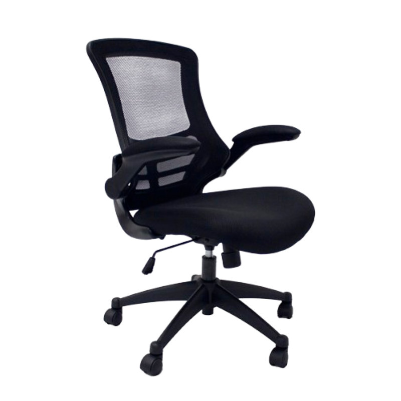 Flip Mesh Back Office Task Chair with Flip Up Arms, Black Vinyl Seat