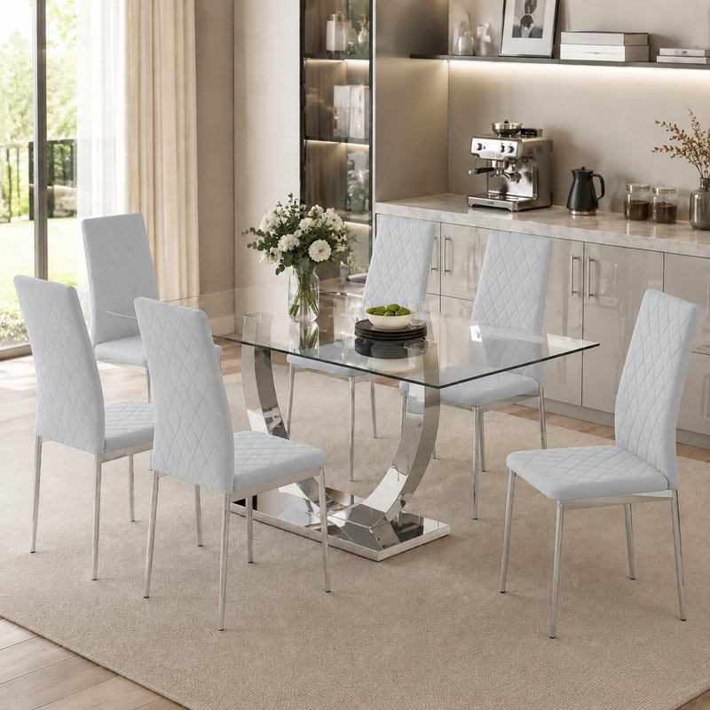 Modern Diamond Tufted Upholstered Parsons Dining Chair(Set of 6), Gray, 6