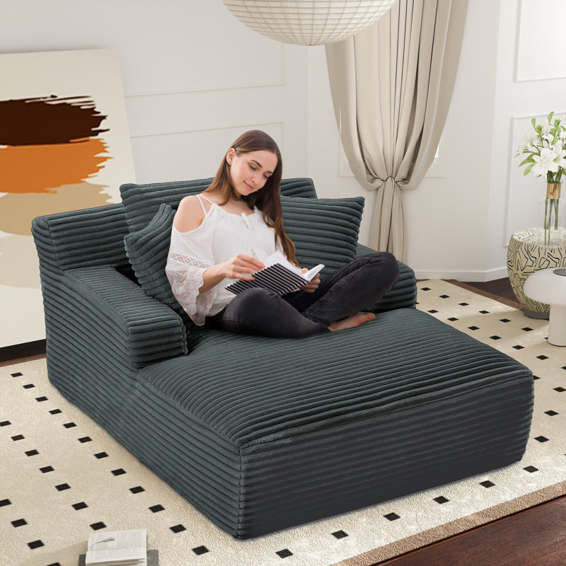  Chaise longue 66 po, canapé-lit moelleux avec 3 coussins pour le salon, velours côtelé, vert, Noir