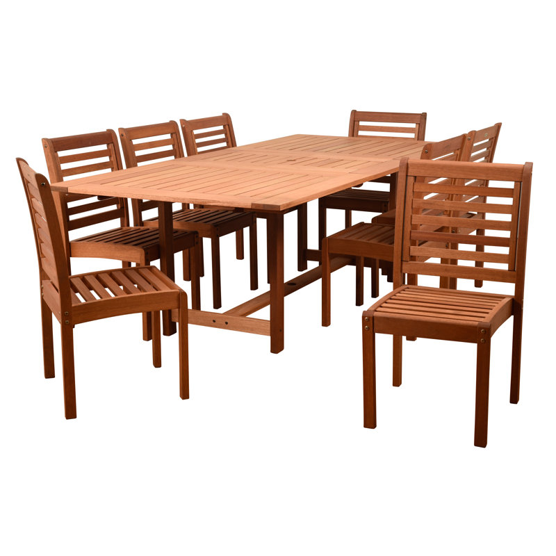 Anautica 8 - Person Eucalyptus Solid Wood Patio Dining Set Extendable and Umbrella Hole Included Rectangular Table