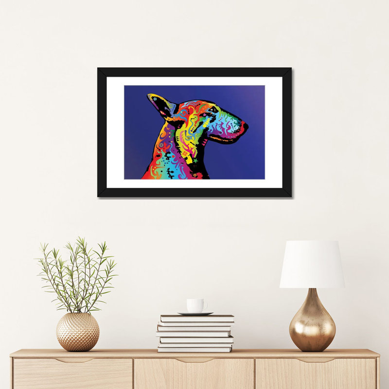« arc » terrier profile, impression sur toile tendue, H 16 po x l 24 po x P 1 po, Papier d'art encadré noir, Blanc
