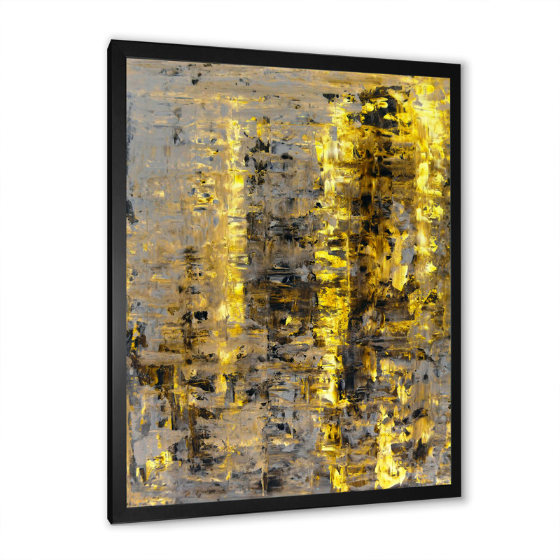Jaune rencontre l'art abstrait gris II - Art mural abstrait, H 32 po x l 24 po x P 1 po, Cadre photo noir