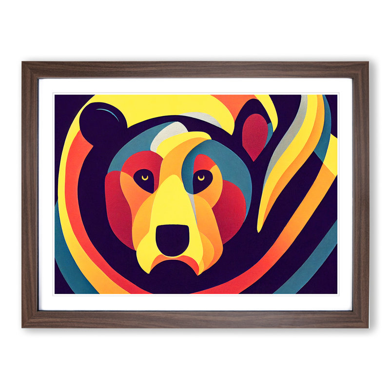 Bear Art Deco Style - Single Picture Frame Print, Walnut, 25cm H x 34cm W x 2cm D