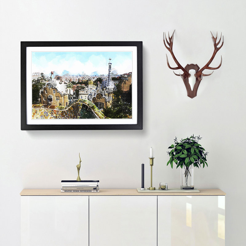 Parc Guell Gaudi in Barcelona Spain in Abstract - Picture Frame Graphic Art Print, 27cm H x 36cm W x 2cm D, Black Framed