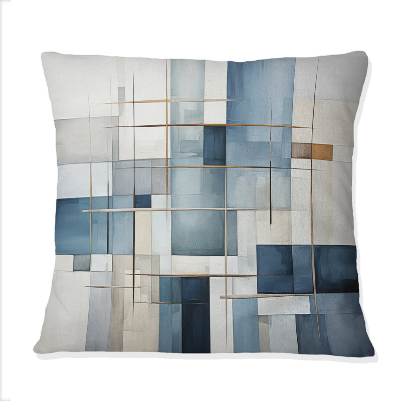 «Blue Grey Line Art Abstract Geometrics I» - Coussin décoratif imprimé