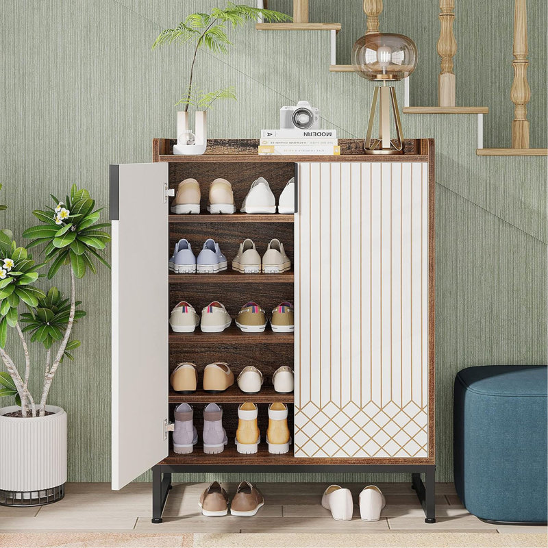 Armoire à chaussures 29,52 po avec portes, Brun / Noir