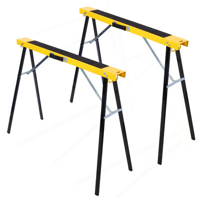 Saw Horses 2 Pack, Folding Portable Work Horse With Fast Open Legs, Convenient Handle, Heavy Duty Steel Sawhorse For Garage, Workshop, Fully Assembled,Yellow+Black Color