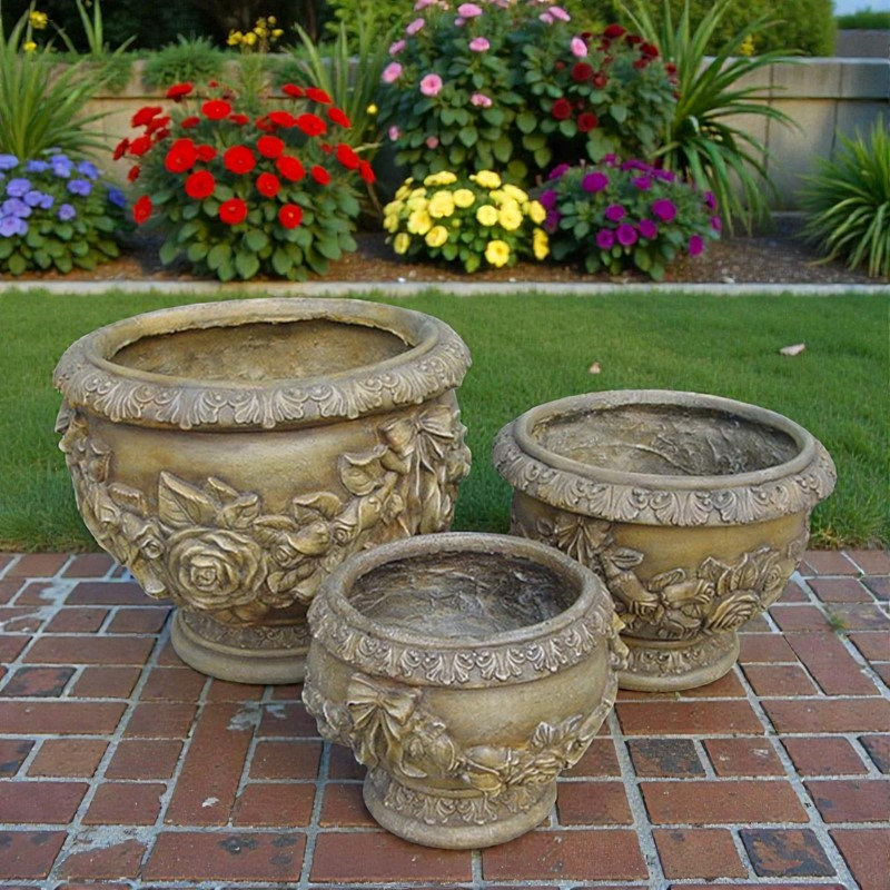 Ensemble de 3 pots à fleurs en magnésium, Doré