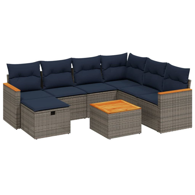 Ensemble de canapé de patio 8 pièces avec coussins en rotin de polyester, Gris, Marine