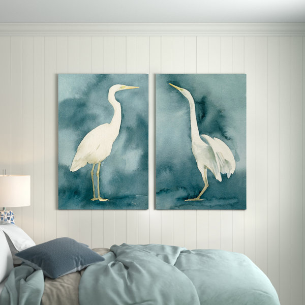 Beachcrest Home Simple Egret III On Canvas 2 Pieces Painting | Wayfair