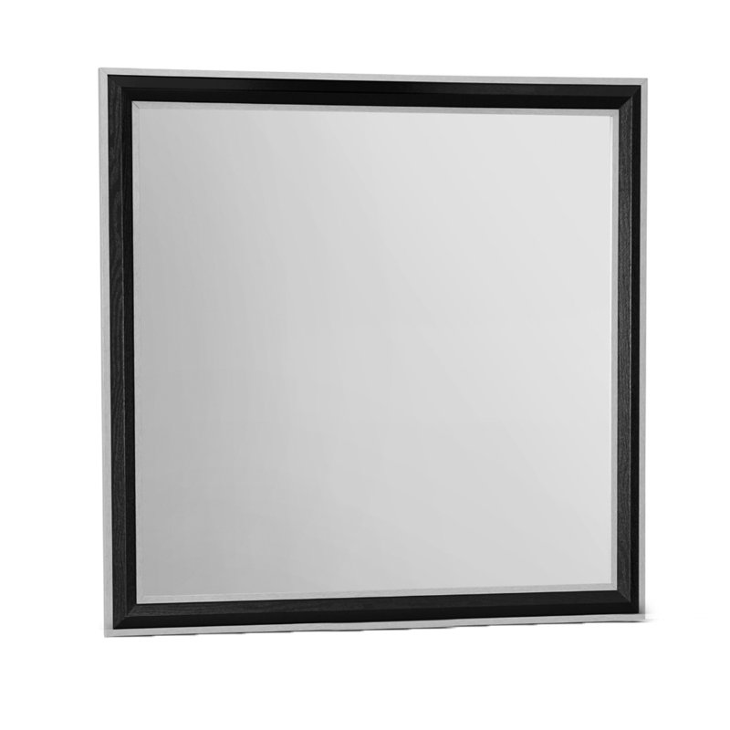 Miroir gris gris noir avec structure en bois massif et lignes décoratives Épais, +