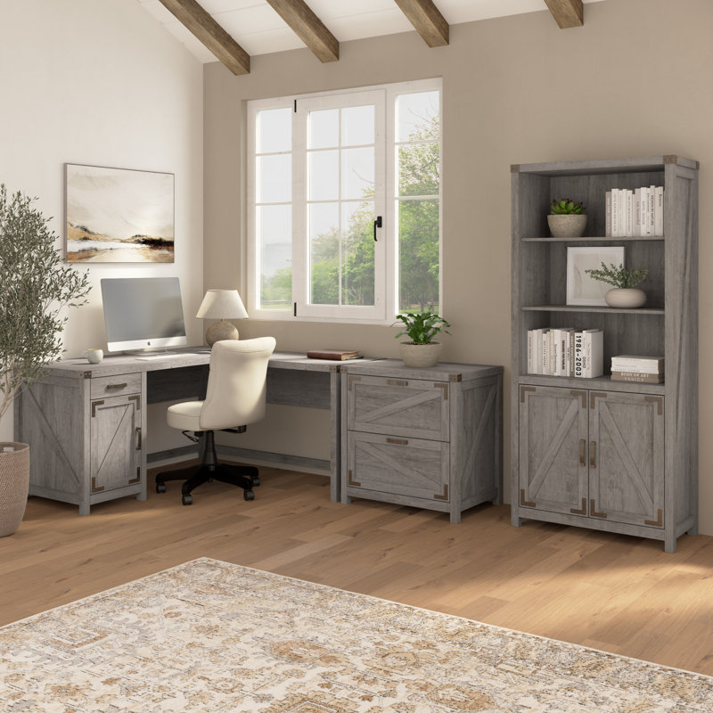 Egils 3 Piece Writing Desk Office Set, Restored Gray