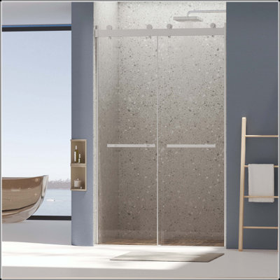 Double porte de douche coulissante sans cadre avec verre trempé de 8 mm, fermeture silencieuse et revêtement Nano