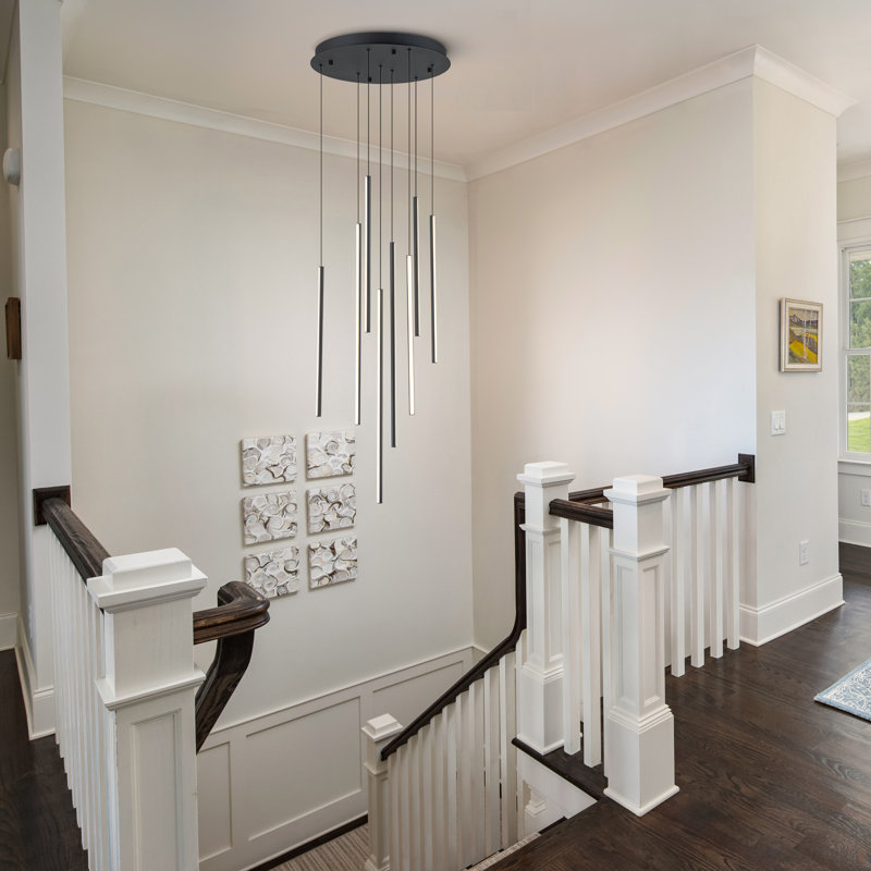 Cluster Cylinder LED Pendant for Stairs, Black, 304.8cm H x 59.9cm W x 59.9cm D