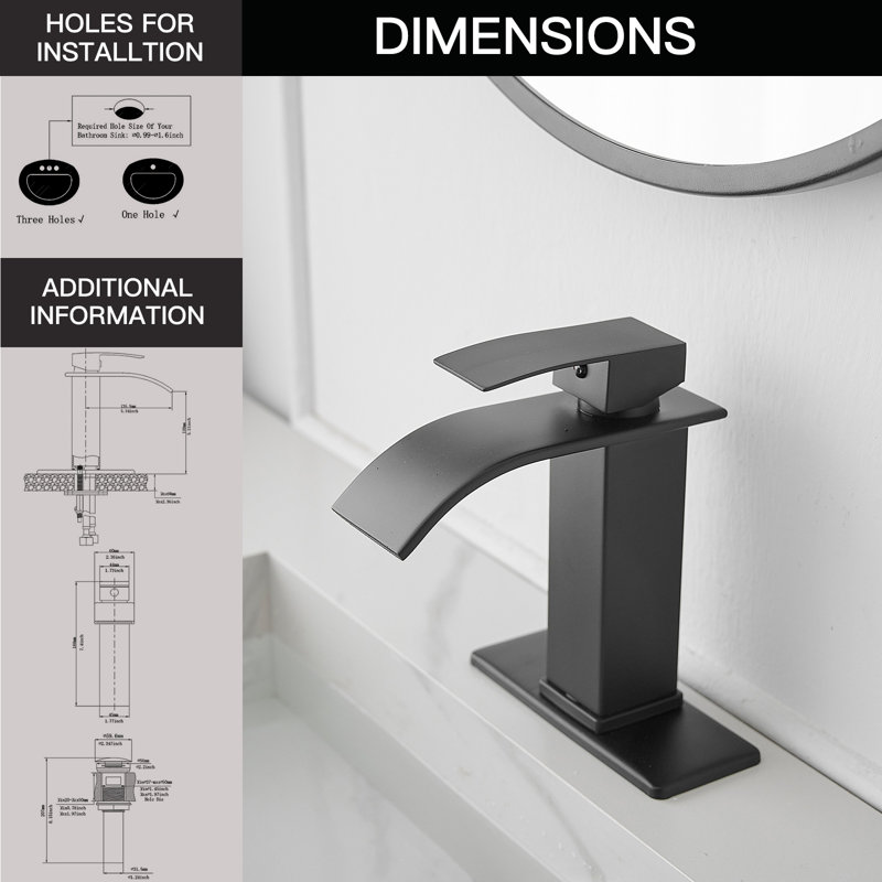 Waterfall Low-Arc Single Hole Bathroom Faucet, Matte Black