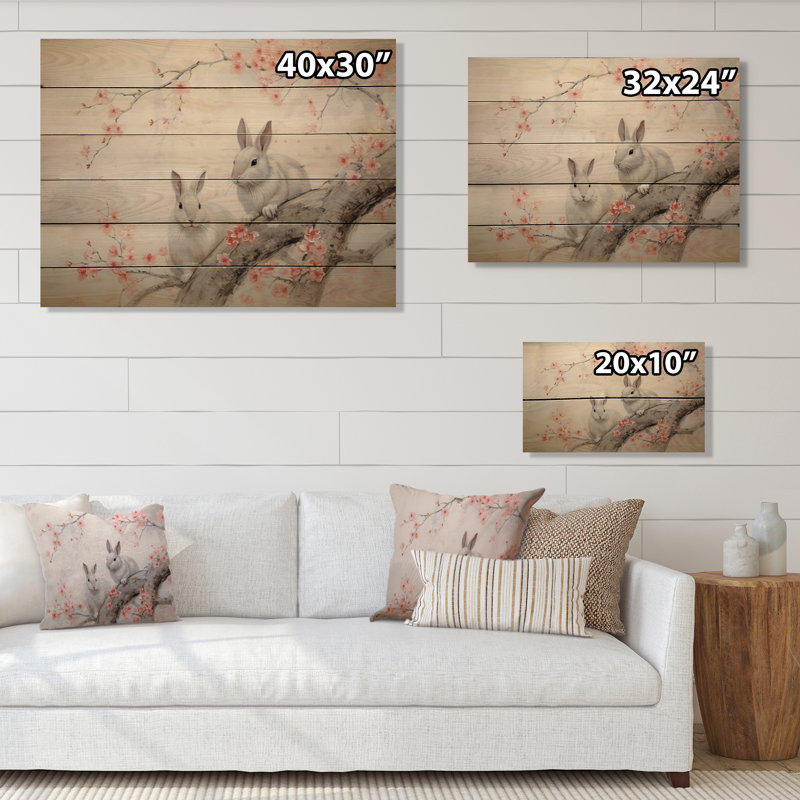 Asian Art Rabbit Familly IV sur impression sur bois, H 24 po x l 32 po x P 0,78 po