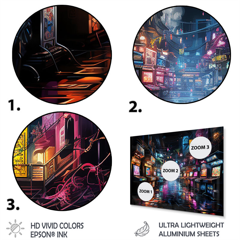 Neon Arcade Video Game Dream - Art mural en métal jeux vidéo MT136781, H 34 po x l 44 po x P 1,5 po