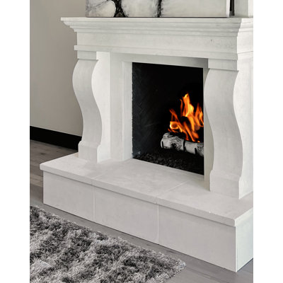 WFR-Kingsley – Custom Hand-Carved Natural Limestone or Cantera Stone Fireplace Surround | Raised Hearth Included