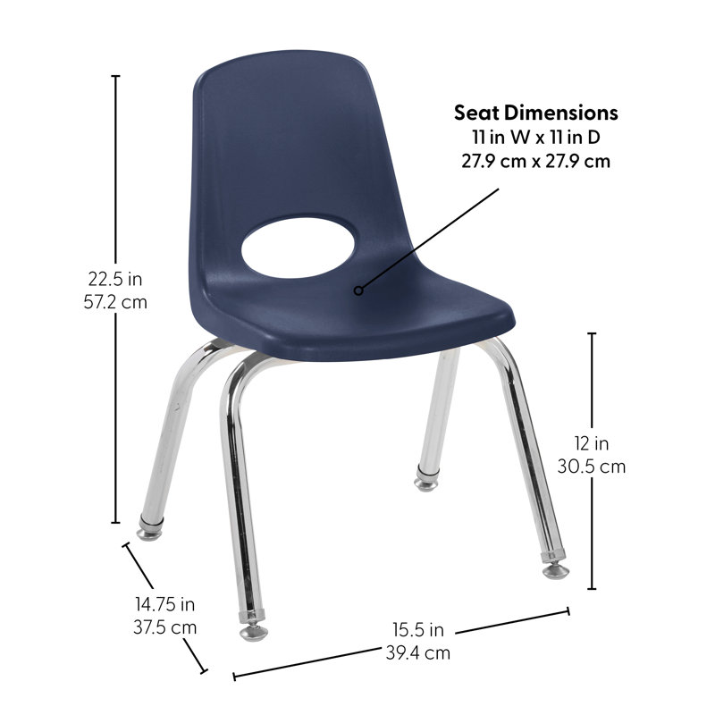 Chaise empilable 16 po avec glissières pivotantes, 2 pièces, Marine, 12"