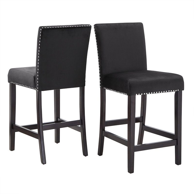 Espresso Finish Velvet 26" Counter Stool, Black Velvet