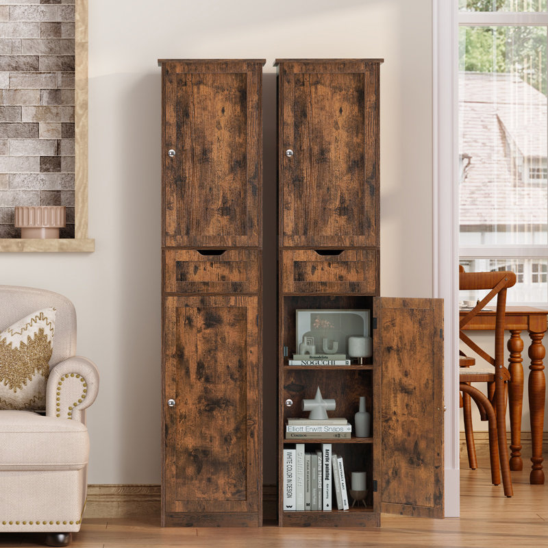 67.13" Tall Storage Cabinet with 2 Doors & 1 Drawer, Rustic Brown