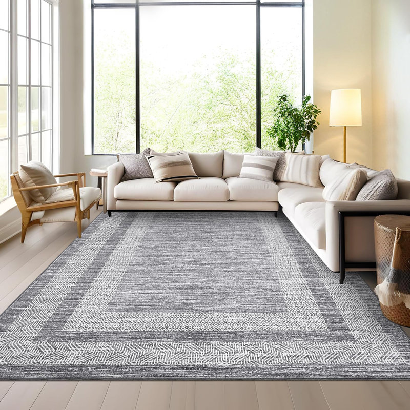 Rectangle Abstract Area Rug, Gray, Rectangle 200 x 290 cm