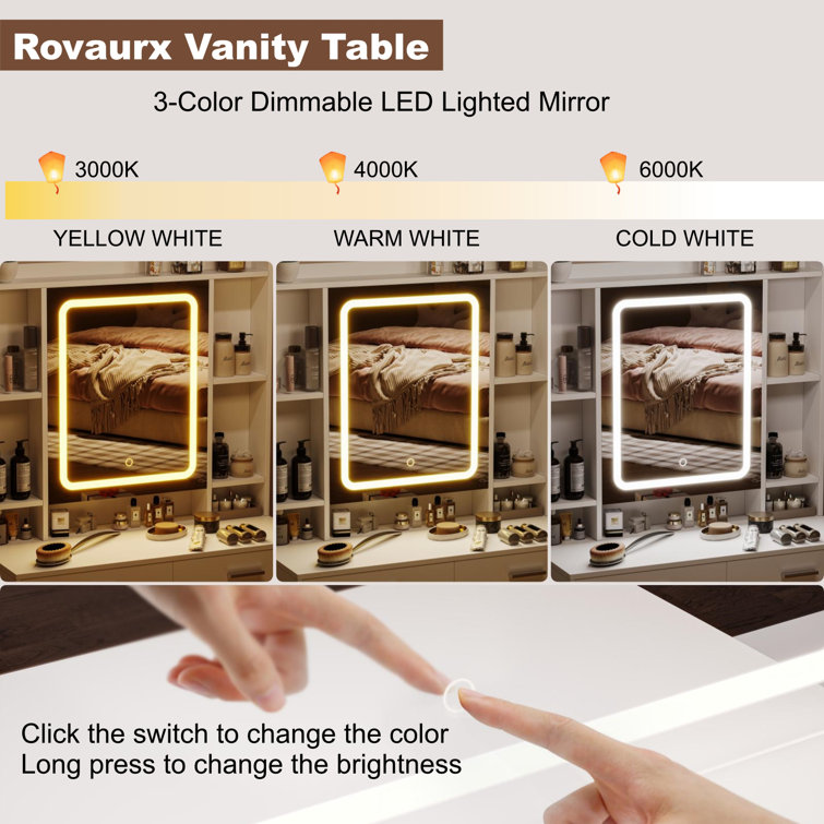  Rovaurx 46.7 Makeup Vanity Table with Lighted Mirror