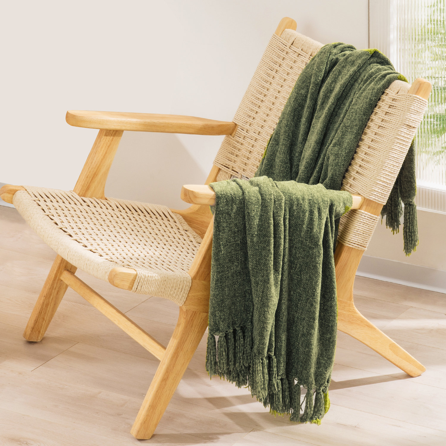 Soft Chenille Throw Blanket, 80" L x 60" W, Olive Green