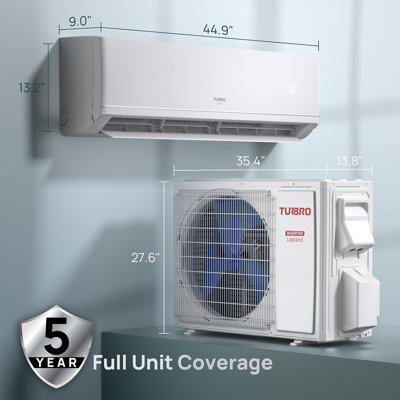 Climatiseur split sans conduit TURBRO 18 000 BTU avec thermopompe, 25 SEER2, 208-230 V, système de climatisation Inverter 1,5 tonne, certifié Energy Star, contrôle intelligent Wi-Fi, refroidit jusqu’à 111 m², avec trousse d’installation, Laponie