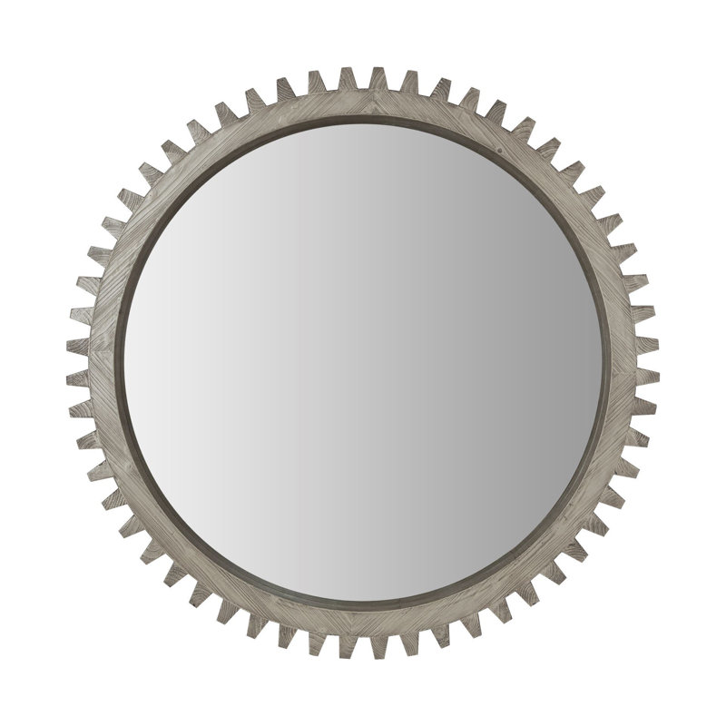 Kazmira Solid Wood Round Mirror, 44" x 44", Gray
